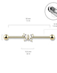 Industrialpiercing Ohrpiercing mit Schmetterling Motiv vergoldet mit Zirkonia Kristallen (Chirurgenstahl 316L) (9172527350088)