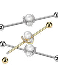 Industrialpiercing Ohrpiercing mit doppelter Perle und Pave Motiv mit Zirkonia Kristallen (Chirurgenstahl 316L) (9172541178184)
