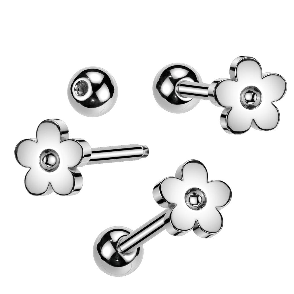 Zungenpiering Barbell mit Flower Motiv (Chirurgenstahl 316L) (9172542882120)