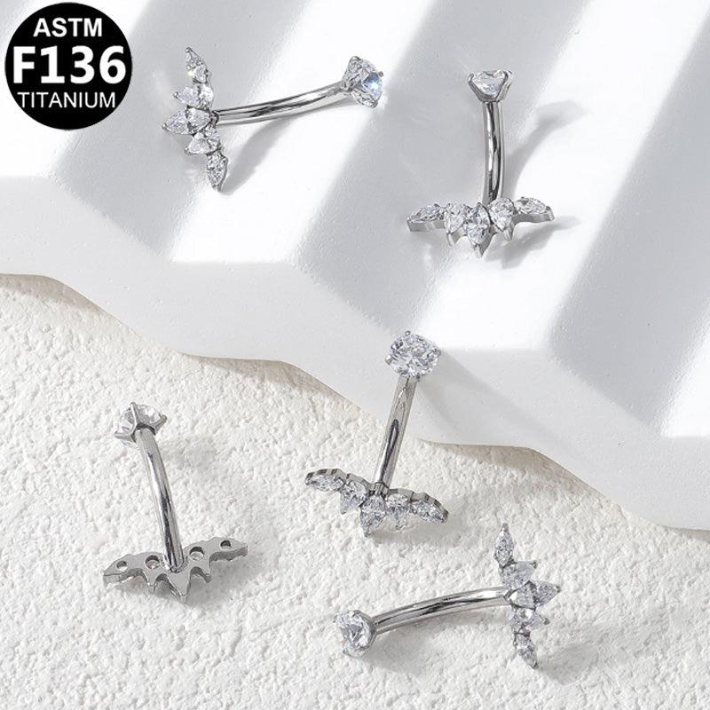 TITAN ASTM F136 silberfarbig mit Marquise geschliffenen Zirkonia Kristallen für Bauchnabel-, Intimpiercings