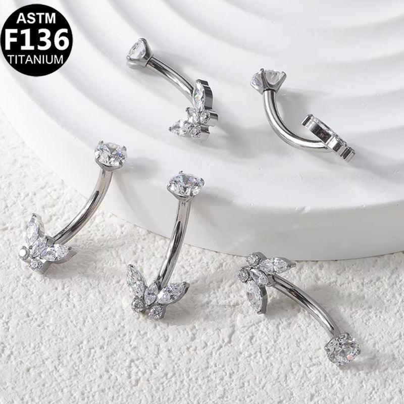 Bauchnabelpiercing aus TITAN mit Schmetterlings Zirkonia - Innengewinde