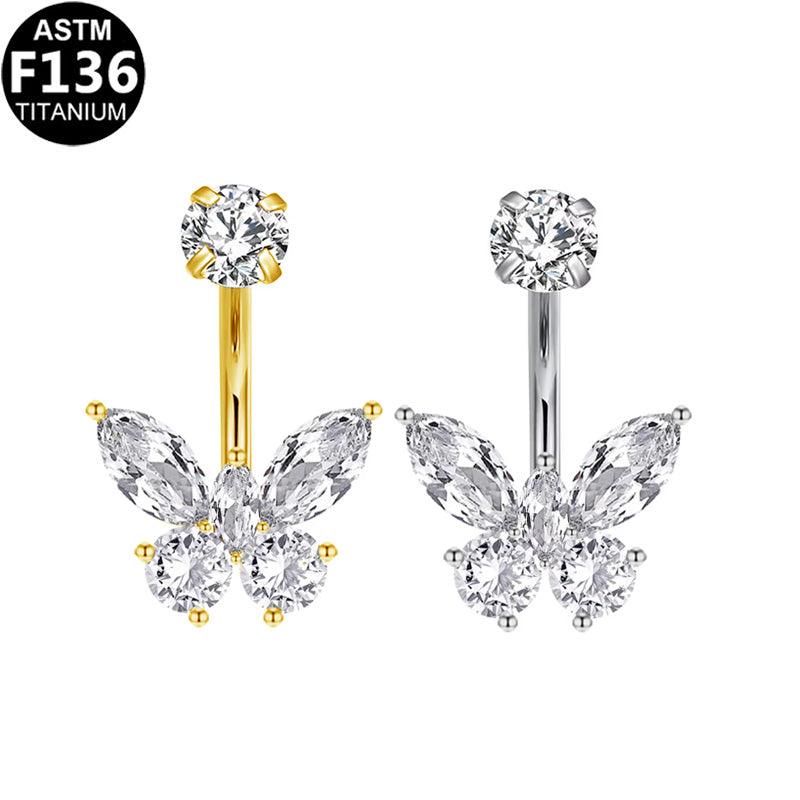 Bauchnabelpiercing aus TITAN mit Schmetterlings Zirkonia - Innengewinde