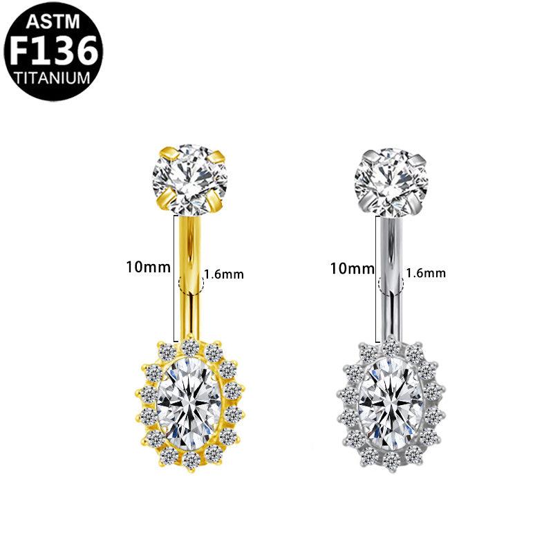 Bauchnabelpiercing aus TITAN mit Halo Zirkonia - Innengewinde