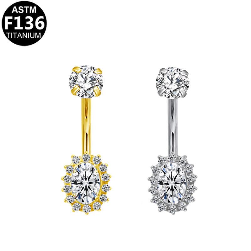 Bauchnabelpiercing aus TITAN mit Halo Zirkonia - Innengewinde