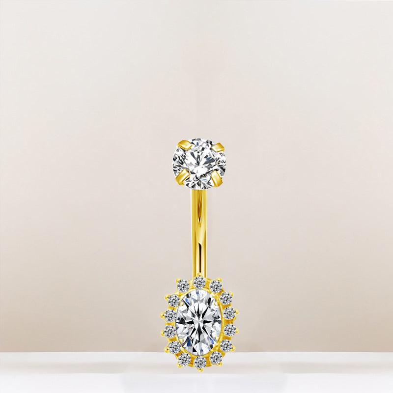 Bauchnabelpiercing aus TITAN mit Halo Zirkonia - Innengewinde