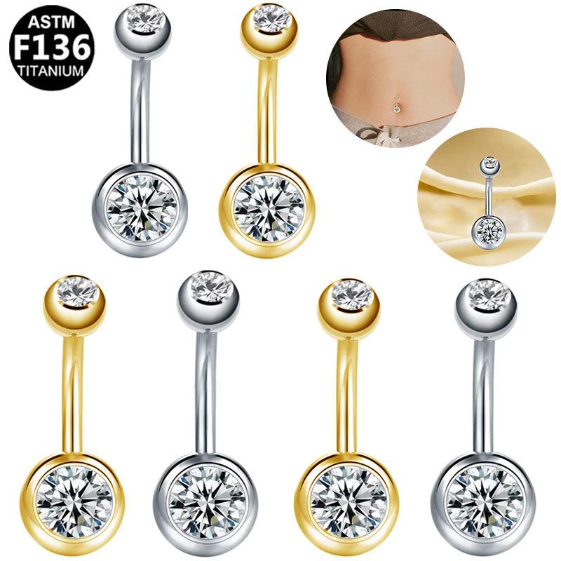 Bauchnabelpiercing aus TITAN mit Zirkonia Doppelkristallen - Außengewinde