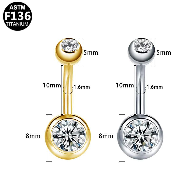 Bauchnabelpiercing aus TITAN mit Zirkonia Doppelkristallen - Außengewinde