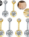 Bauchnabelpiercing aus TITAN mit Zirkonia Doppelkristallen - Außengewinde