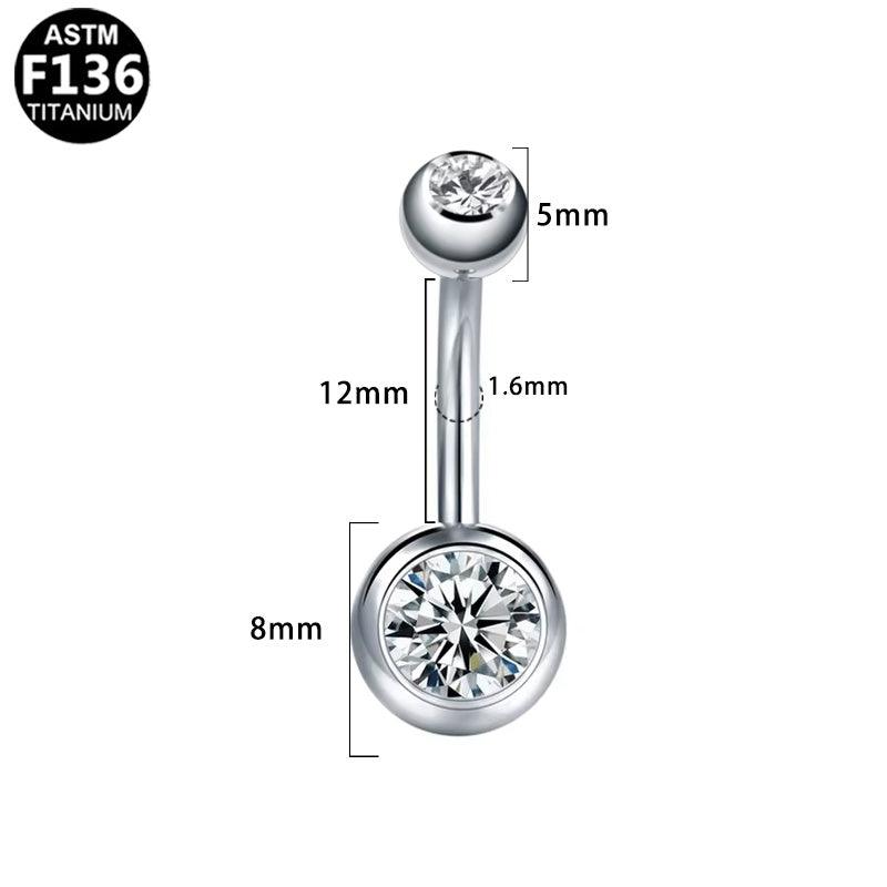 Bauchnabelpiercing aus TITAN mit Zirkonia Doppelkristallen - Außengewinde