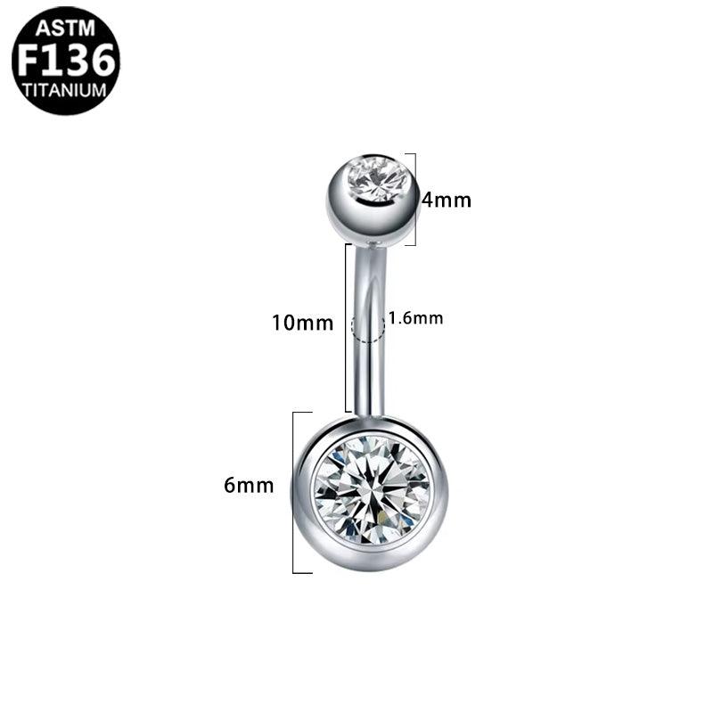 Bauchnabelpiercing aus TITAN mit Zirkonia Doppelkristallen - Außengewinde