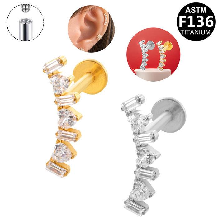 Labret aus TITAN mit geschwungenem Kristallverlauf