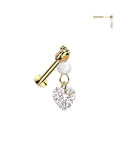 Ohrpiercing mit Perlen und herzförmigen Zirkonia Kristall Anhänger Push In - Chirurgenstahl 316L (9246261969224)