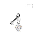 Ohrpiercing mit Perlen und herzförmigen Zirkonia Kristall Anhänger Push In - Chirurgenstahl 316L (9246261969224)