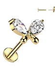 Ohrpiercing mit Schmetterling Aufsatz vergoldet und Zirkonia Kristallen - Chirurgenstahl 316L (9180413296968)