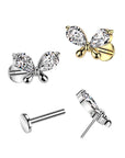 Ohrpiercing mit Schmetterling Aufsatz vergoldet und Zirkonia Kristallen - Chirurgenstahl 316L (9180413296968)