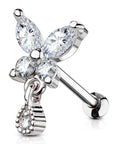 Ohrpiercing mit Schmetterling Motiv und Teardrop Anhänger Schraubverschluss - Chirurgenstahl 316L (9248421183816)