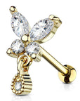 Ohrpiercing mit Schmetterling Motiv und Teardrop Anhänger Schraubverschluss - Chirurgenstahl 316L (9248421183816)