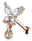 Ohrpiercing mit Schmetterling Motiv und Teardrop Anhänger Schraubverschluss - Chirurgenstahl 316L (9248421183816)