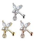 Ohrpiercing mit Schmetterling Motiv und Teardrop Anhänger Schraubverschluss - Chirurgenstahl 316L (9248421183816)