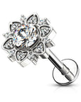 Ohrpiercing mit Blumenmotiv und gerundeten eingefassten Zirkonia Kristallen - Chirurgenstahl 316L (9248909918536)