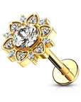 Ohrpiercing mit Blumenmotiv und gerundeten eingefassten Zirkonia Kristallen - Chirurgenstahl 316L (9248909918536)