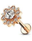 Ohrpiercing mit Blumenmotiv und gerundeten eingefassten Zirkonia Kristallen - Chirurgenstahl 316L (9248909918536)