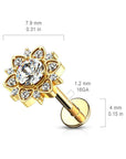 Ohrpiercing mit Blumenmotiv und gerundeten eingefassten Zirkonia Kristallen - Chirurgenstahl 316L (9248909918536)