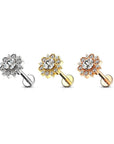 Ohrpiercing mit Blumenmotiv und gerundeten eingefassten Zirkonia Kristallen - Chirurgenstahl 316L (9248909918536)