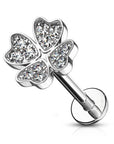 Ohrpiercing mit Kleeblatt Motiv und Zirkonia Kristallen - Chirurgenstahl 316L (9249020870984)
