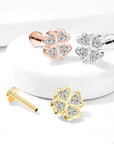 Ohrpiercing mit Kleeblatt Motiv und Zirkonia Kristallen - Chirurgenstahl 316L (9249020870984)