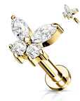 Ohrpiercing Butterfly Top vergoldet mit Zirkonia (Chirurgenstahl 316L) (9123251192136)