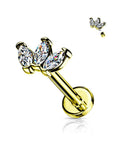 Ohrstecker "Triple Navette" vergoldet mit Zirkonia Steinen (Chirurgenstahl 316L) - Royal Skin Jewelry (9125716099400)