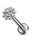 Ohrpiercing mit Zirkonia Kristall und runden Stahl Kugeln - Chirurgenstahl 316L (9249245200712)