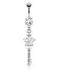 Bauchnabelpiercing mit gekröntem Schlüssel- Anhänger und Zirkonia Kristallen - Chirurgenstahl 316L (9253764432200)