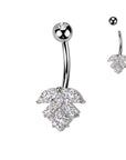 TITAN Bauchnabelpiercing mit eingefassten Zirkonia Kristallen im Blatt Motiv (9298277663048)