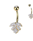 TITAN Bauchnabelpiercing mit eingefassten Zirkonia Kristallen im Blatt Motiv (9298277663048)
