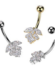 TITAN Bauchnabelpiercing mit eingefassten Zirkonia Kristallen im Blatt Motiv (9298277663048)