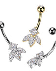 TITAN Bauchnabelpiercing mit eingefassten Quadrat und 3 Marquise Zirkonia Kristallen (9298275500360)