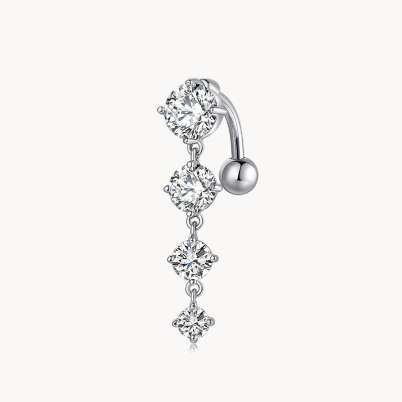 Titan ASTM F-136 Bananabell mit 5mm Kugel und 4 runden CZ Zirkonia Kristallen im Drop Down Anhänger für das Bauchnabelpiercing
