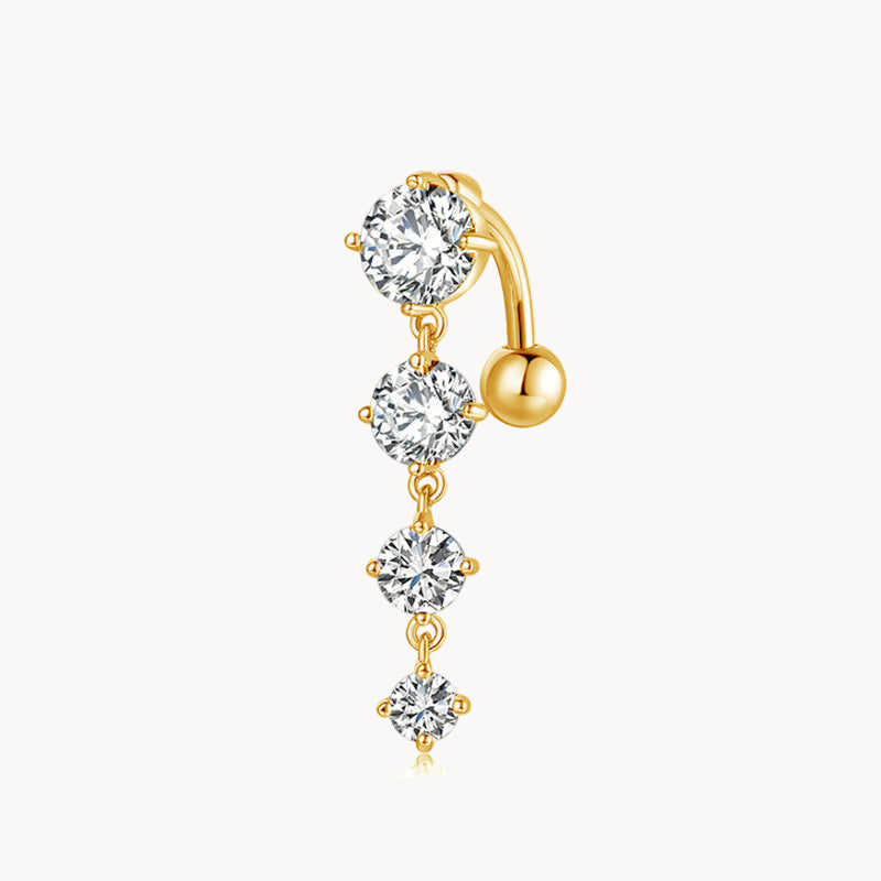 Titan ASTM F-136 mit 18kt Gold PVD Beschichtung Bananabell mit 5mm Kugel und 4 runden CZ Zirkonia Kristallen im Drop Down Anhänger für das Bauchnabelpiercing