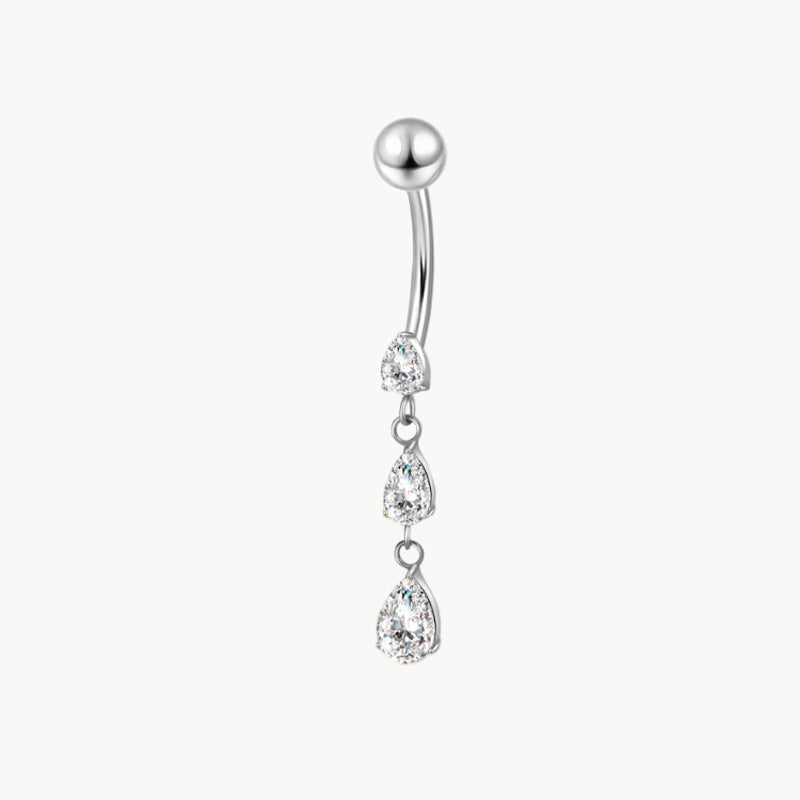 Bauchnabel Titan Bananabell 3-fach Tropfen Anhänger die nach unten größer werden mit Zirkonia Kristallen 1,6×10 mm – ROYALSKIN 