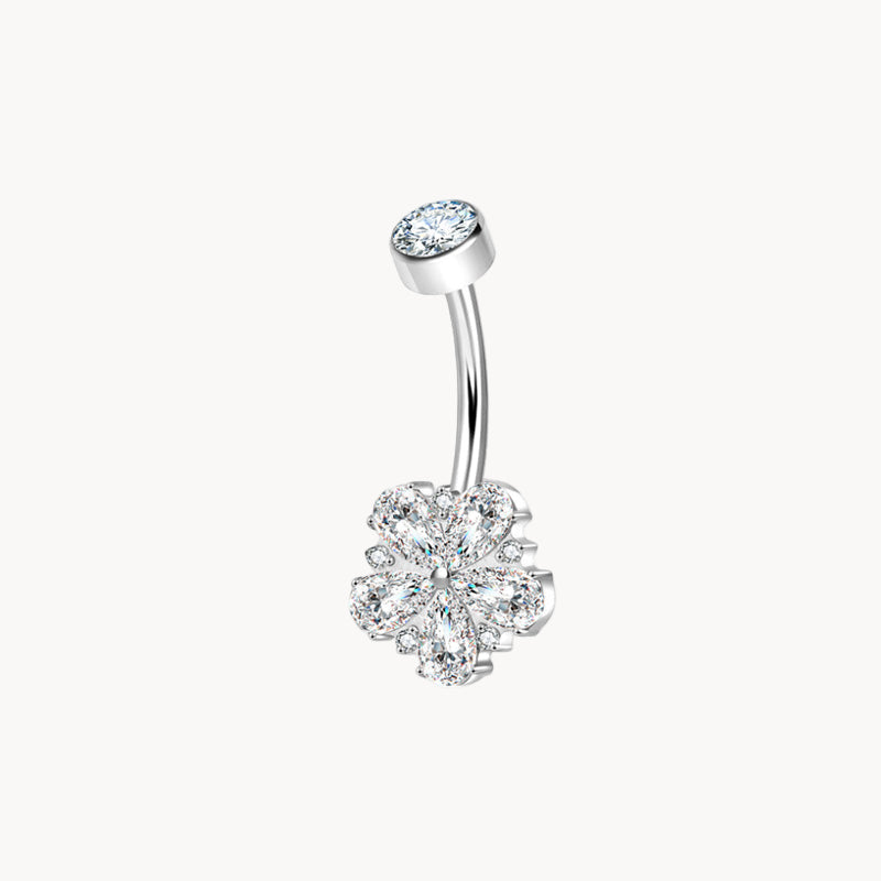 Bauchnabel Titan 18kt Gold PVD Bananabell Kleeblatt Motiv mit eingefassten Zirkonia Kristallen 1,6×10 mm 