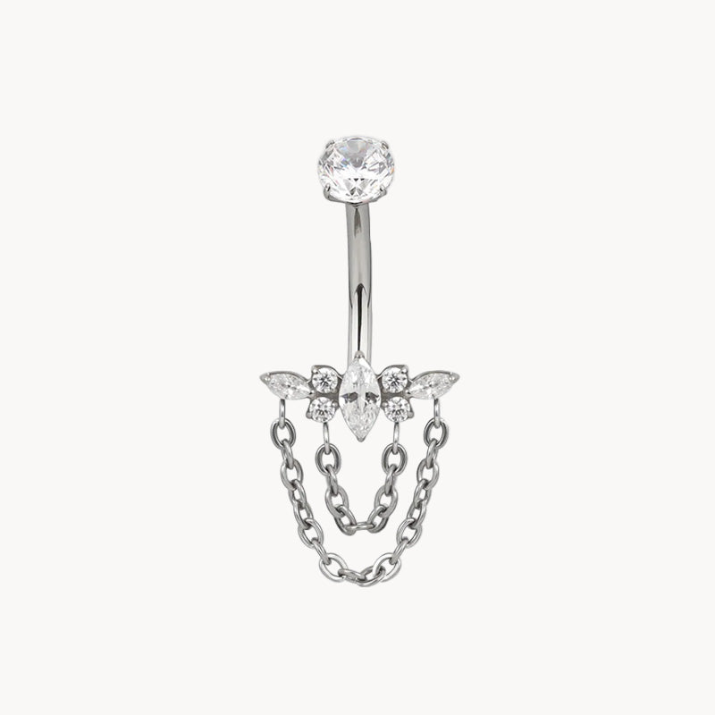 Bauchnabel Titan (ASTM F136) Bananabell Marquise-Cluster mit Ketten 1,6×10 mm – ROYALSKIN