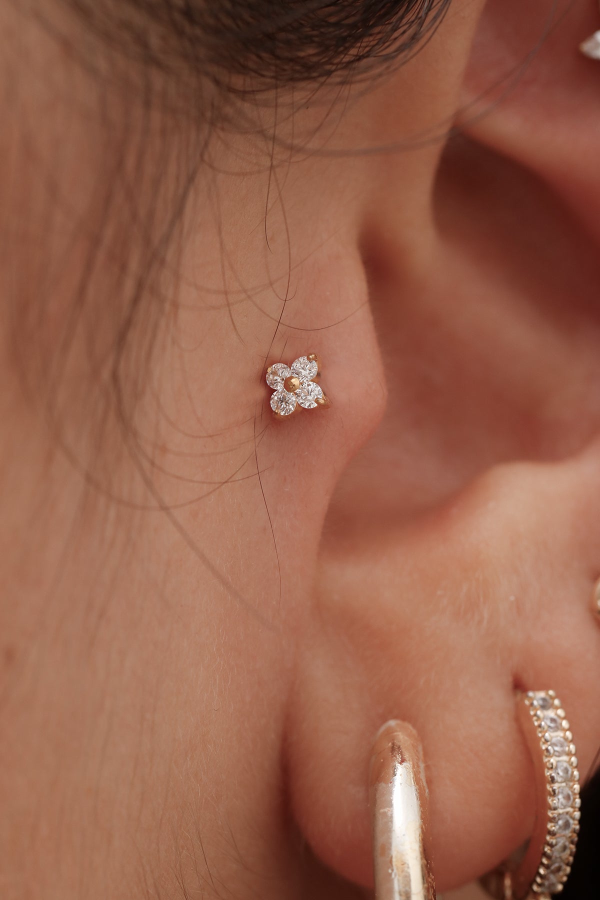 Vierkristall Labret aus Titan