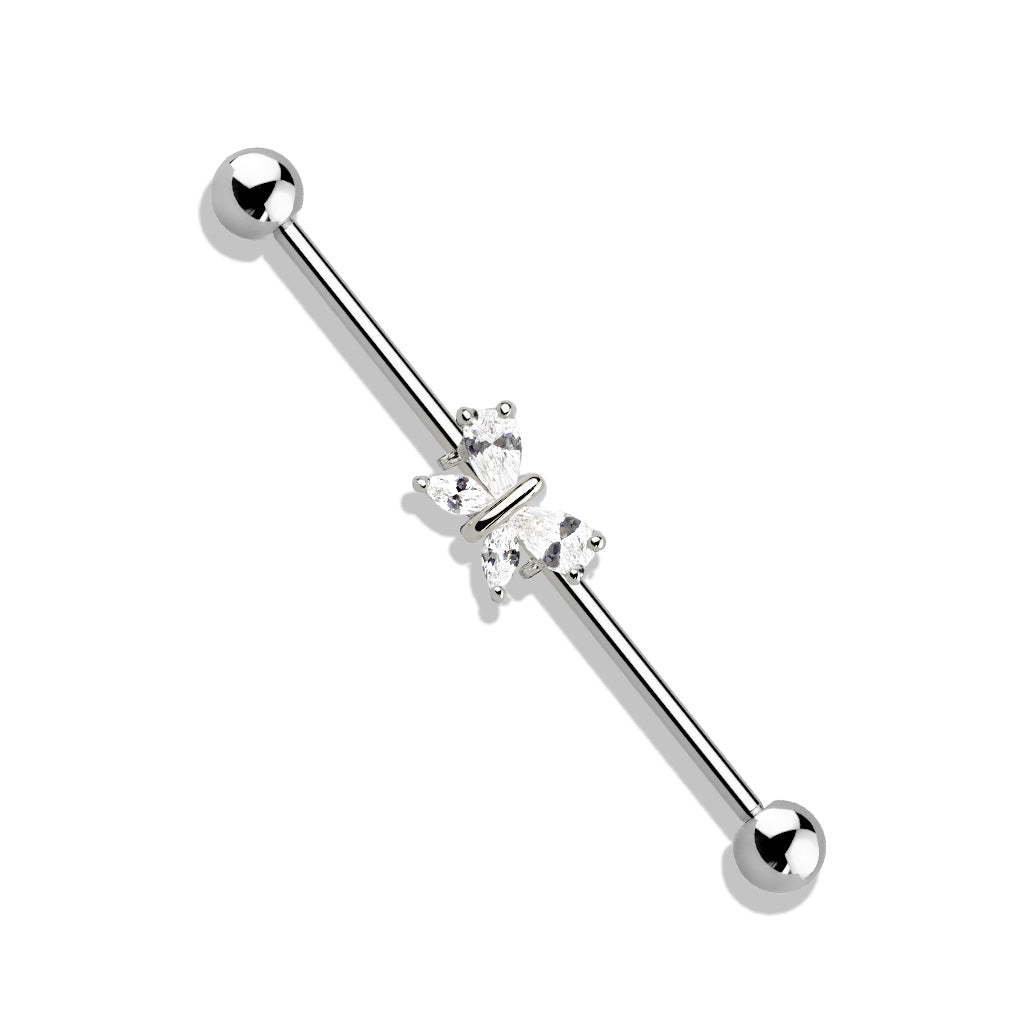 Industrialpiercing Ohrpiercing mit Schmetterlings Motiv und Zirkonia Kristallen (Chirurgenstahl 316L) (9172531151176)