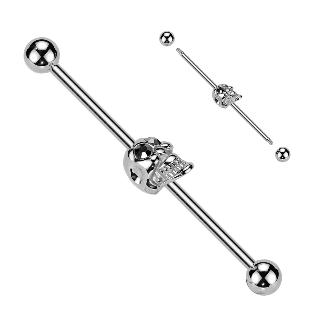 Industrialpiercing Ohrpiercing mit Totenkopf Motiv und Kristallaugen (Chirurgenstahl 316L) (9172542521672)