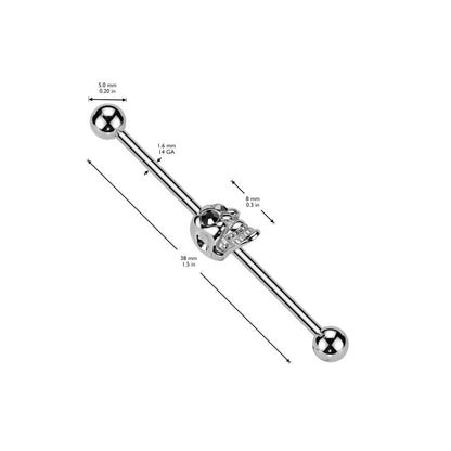 Industrialpiercing Ohrpiercing mit Totenkopf Motiv und Kristallaugen (Chirurgenstahl 316L) (9172542521672)