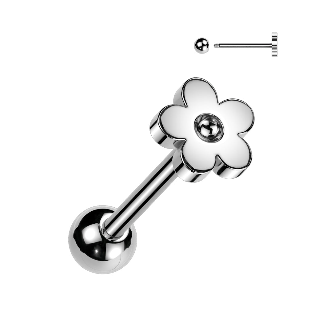 Zungenpiering Barbell mit Flower Motiv (Chirurgenstahl 316L) (9172542882120)