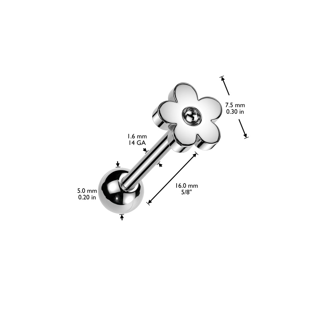 Zungenpiering Barbell mit Flower Motiv (Chirurgenstahl 316L) (9172542882120)