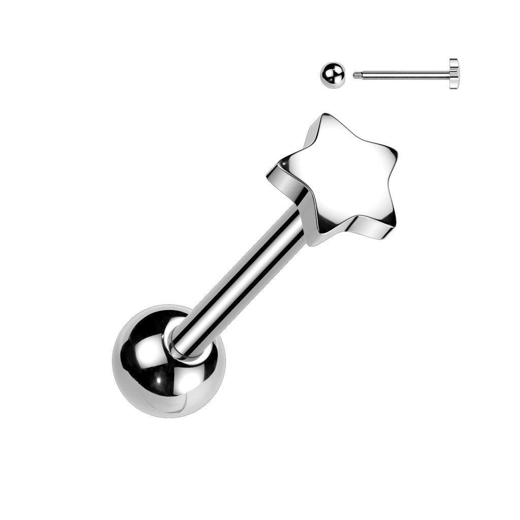 Zungenpiercing Barbell mit Stern Motiv (Chirurgenstahl 316L) (9172545241416)